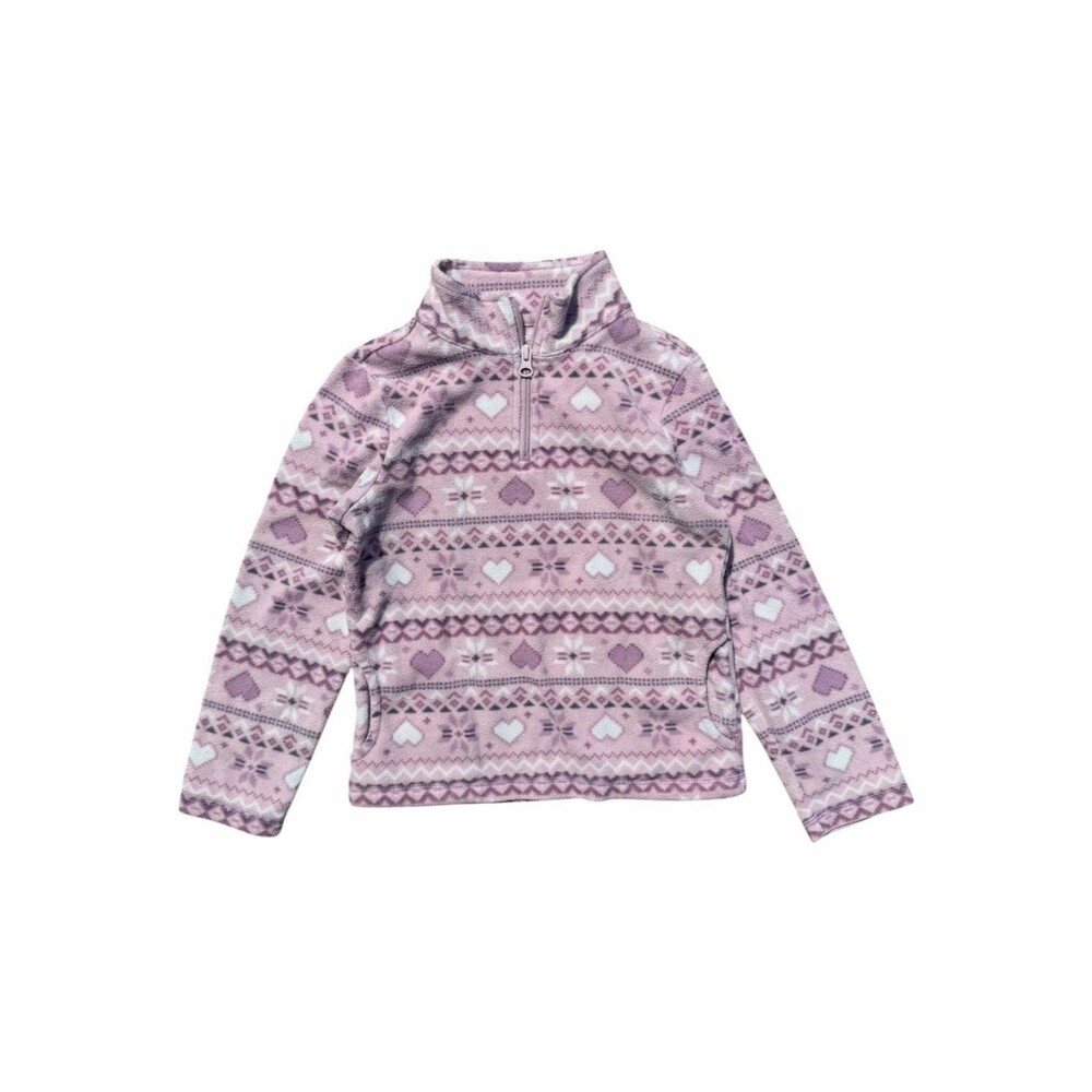 The Children’s Place Quarter Zip Fleece Girls S 5/6 Pink Fair Isle Heart